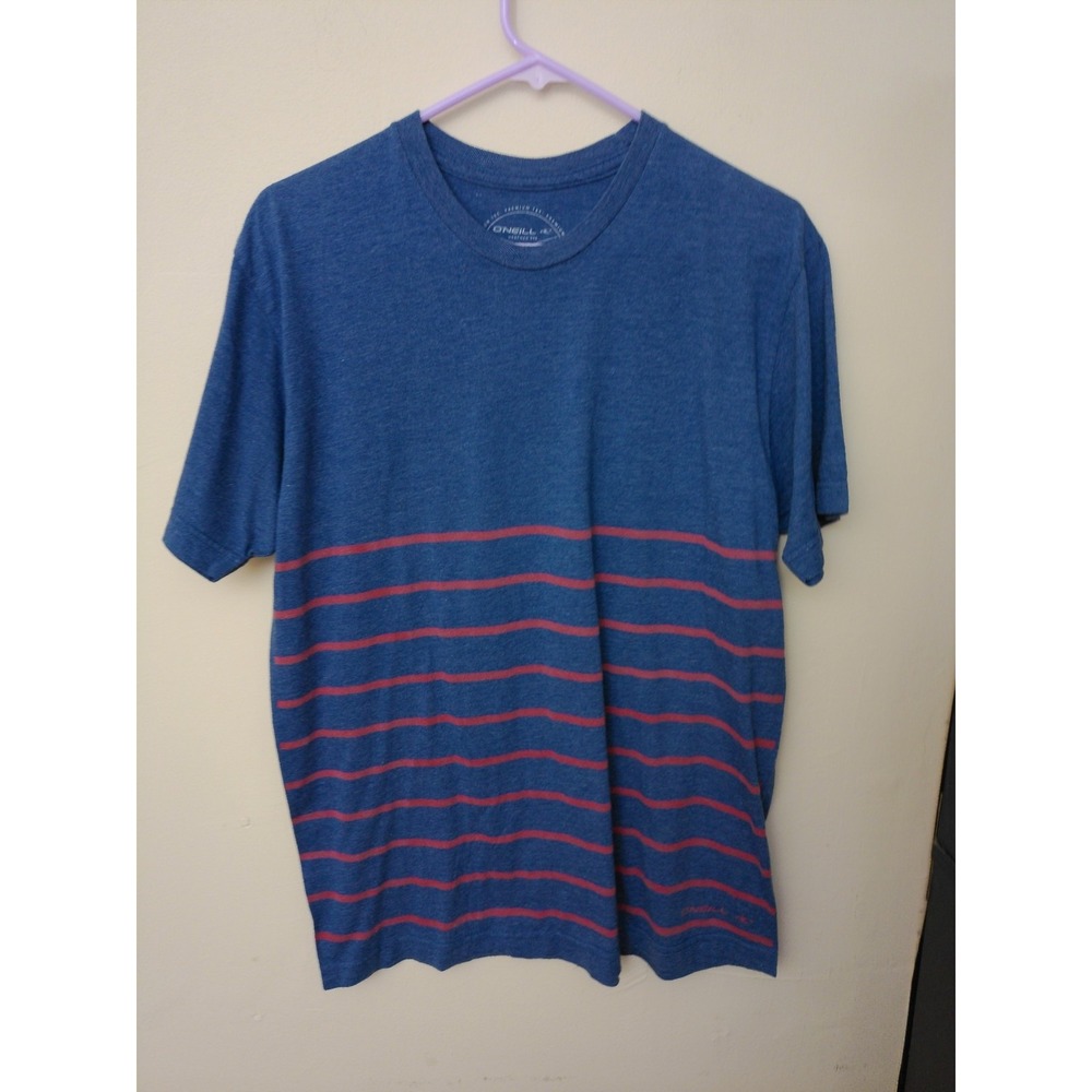 O'Neill T-Shirt Mens Blue Red Striped Heather Premium Tee Size L Cotton Blend
